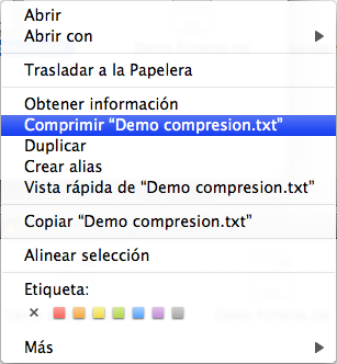 Menú contextual comprimir 1 fichero